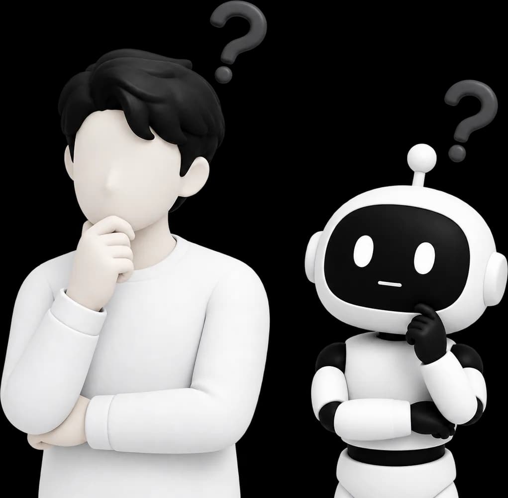 腕を組んで考え込む人とロボット